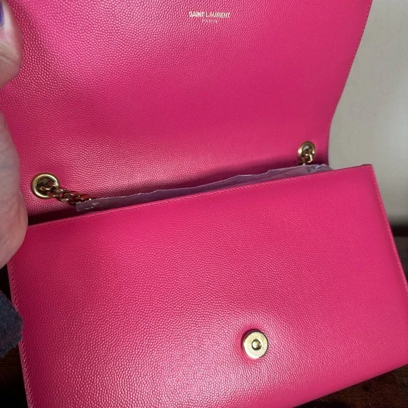 Authentic YSL Saint Laurent Hot Pink Kate Leather Chain Crossbody Bag - Picture 8 of 13